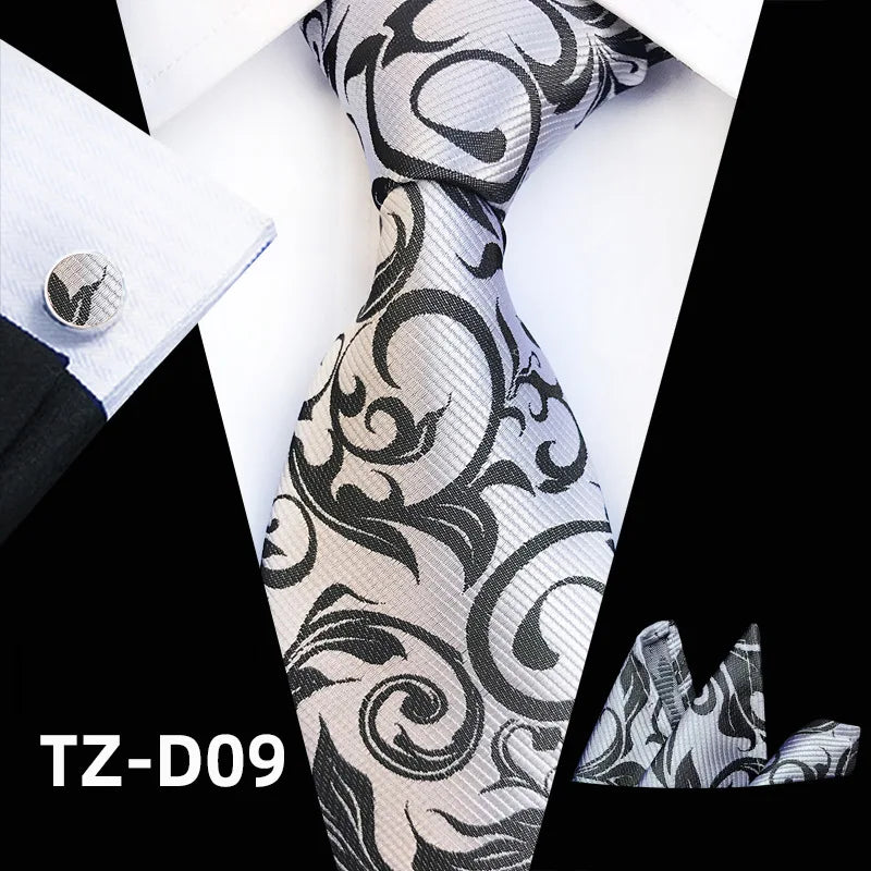 white black floral pattern tie set