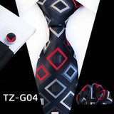 black red white square pattern tie set