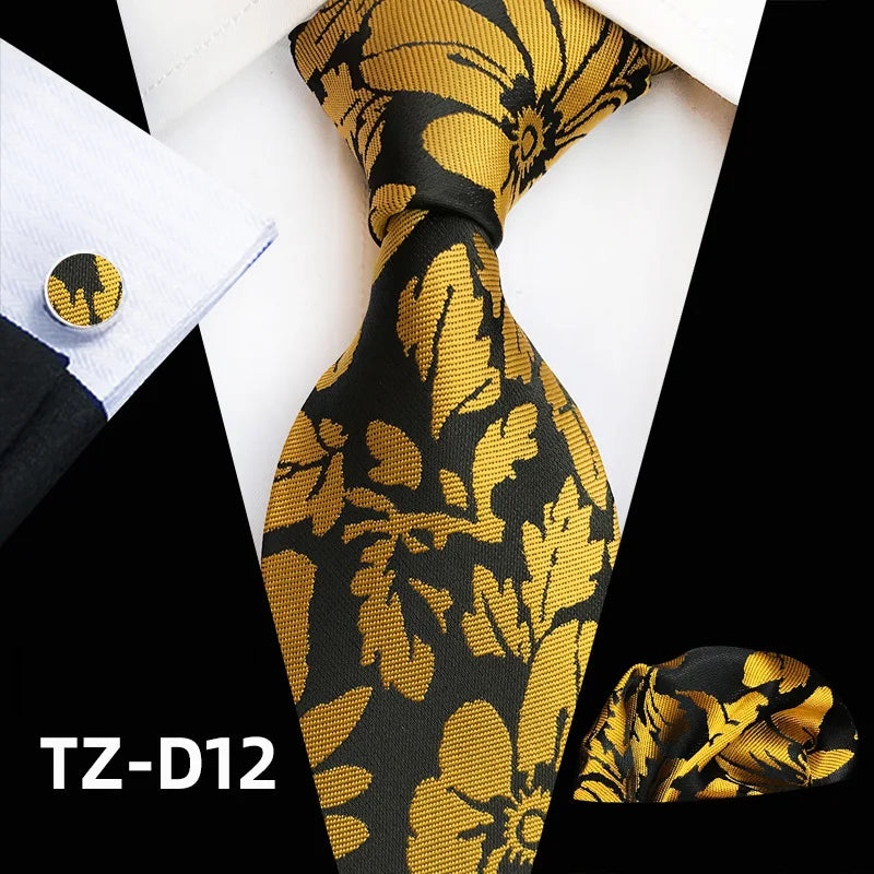 black gold floral pattern tie set