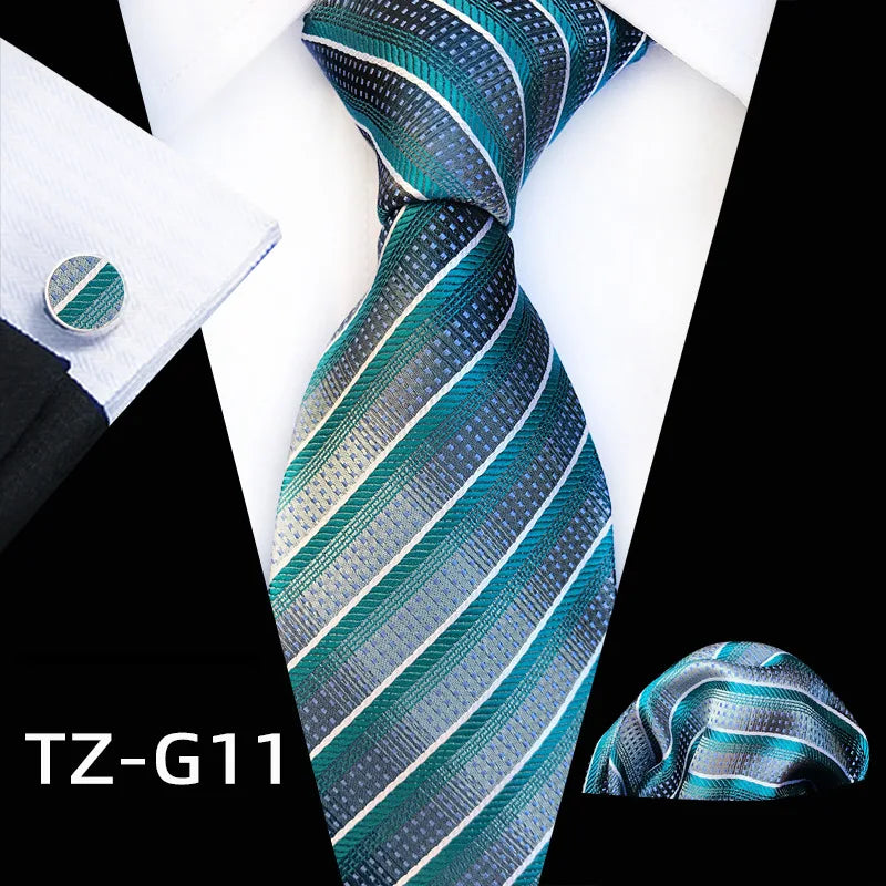 green blue line pattern tie set
