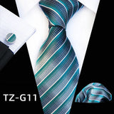 green blue line pattern tie set