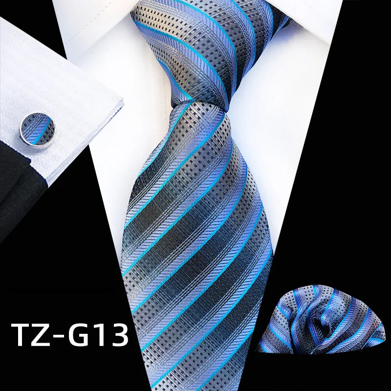 blue line dot pattern tie set