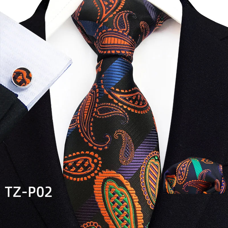 black gold blue floral pattern tie set