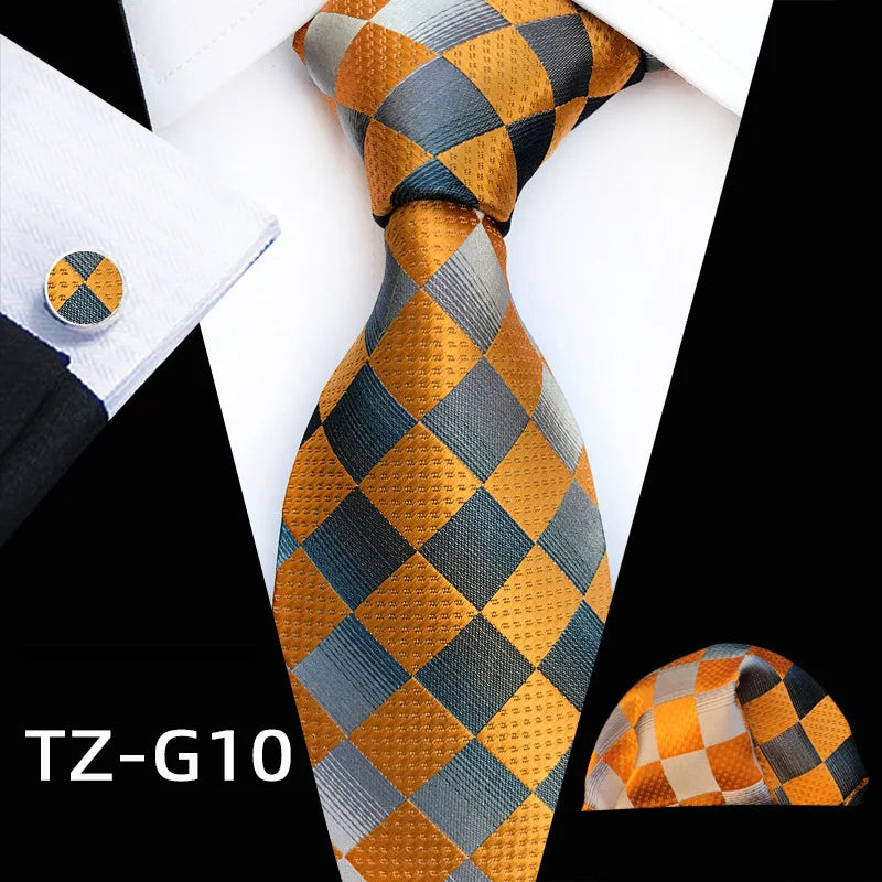 silver gold square pattern tie set