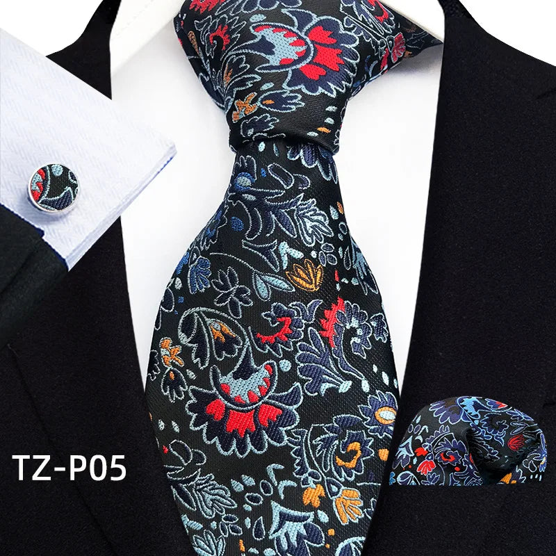 multi color floral pattern tie set