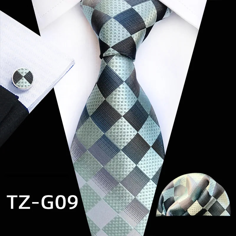 silver black square pattern tie set