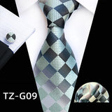 silver black square pattern tie set