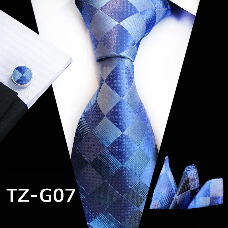 blue dot square pattern tie set
