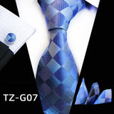 blue dot square pattern tie set