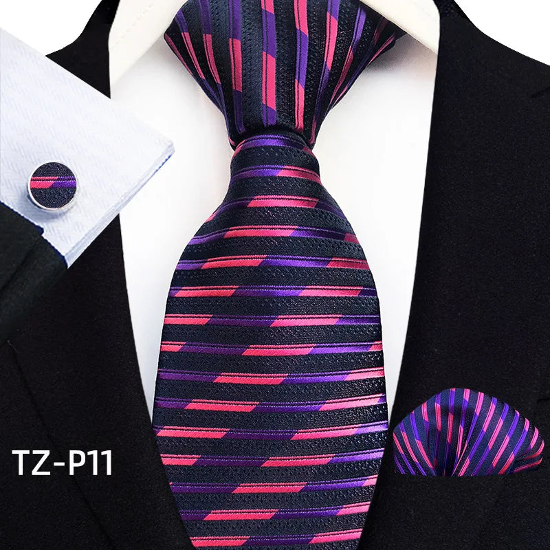 pink purple black stripe pattern tie set