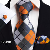 silver white orange square pattern tie set