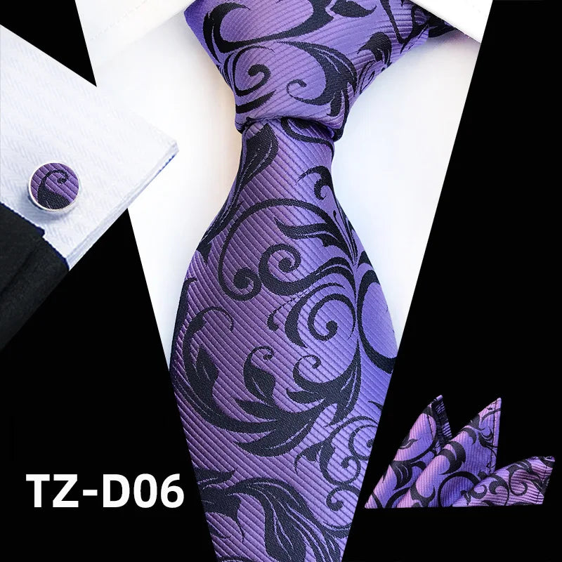 purple black floral pattern tie set