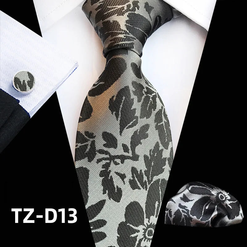 brown black floral pattern tie set