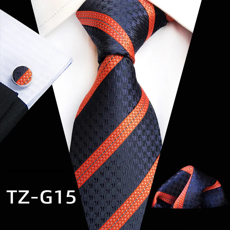 black orange line pattern tie set