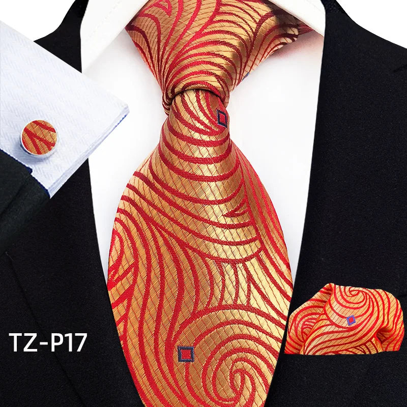 gold orange floral pattern tie set