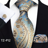 blue gold floral pattern tie set