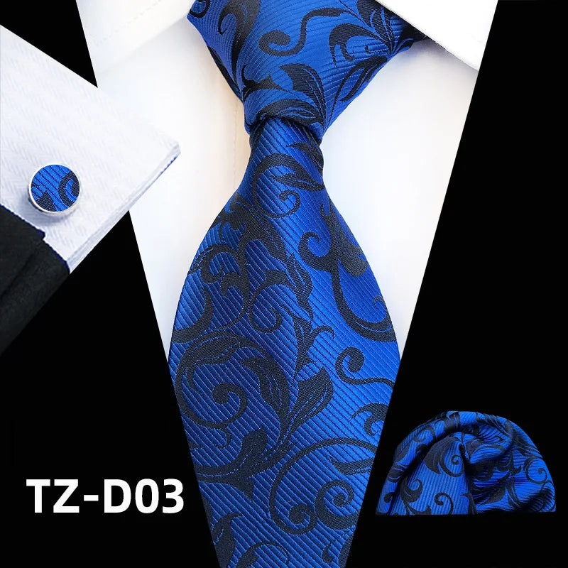 black blue floral pattern tie set