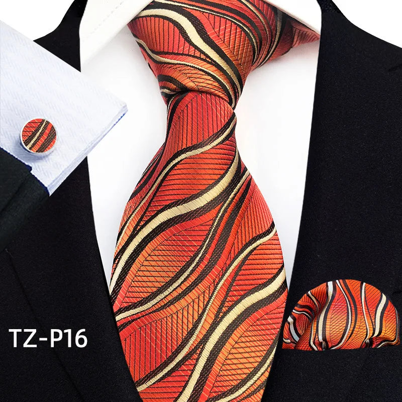 orange gold geometric pattern tie set