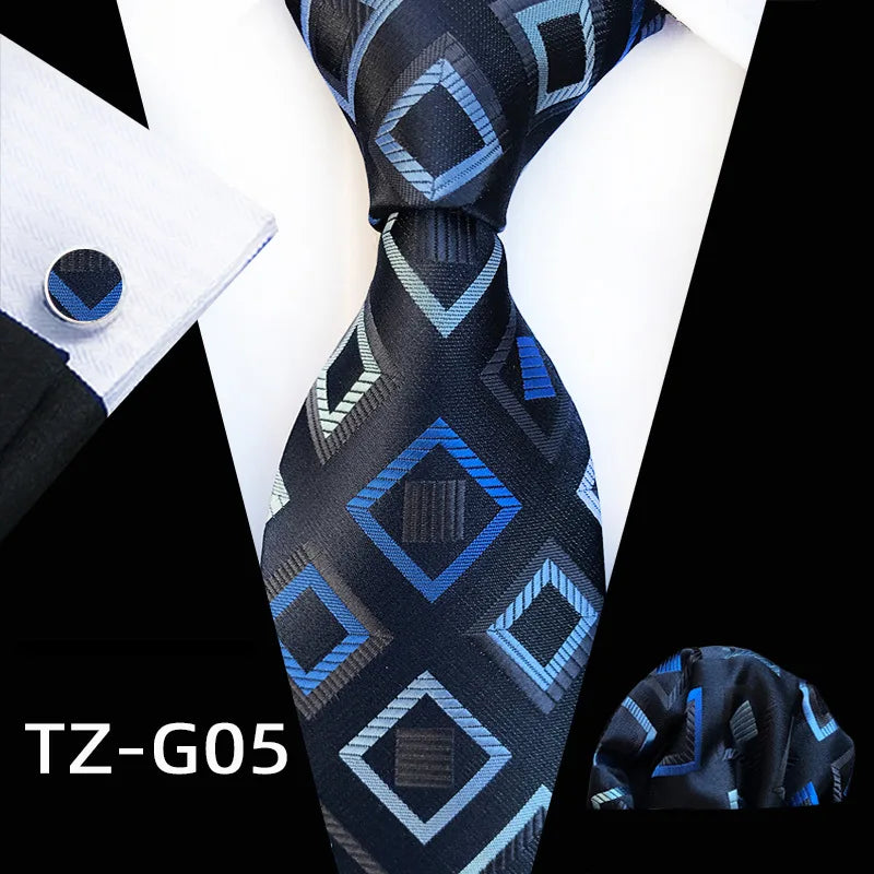black blue white diamond pattern tie set