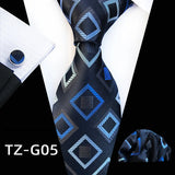 black blue white diamond pattern tie set
