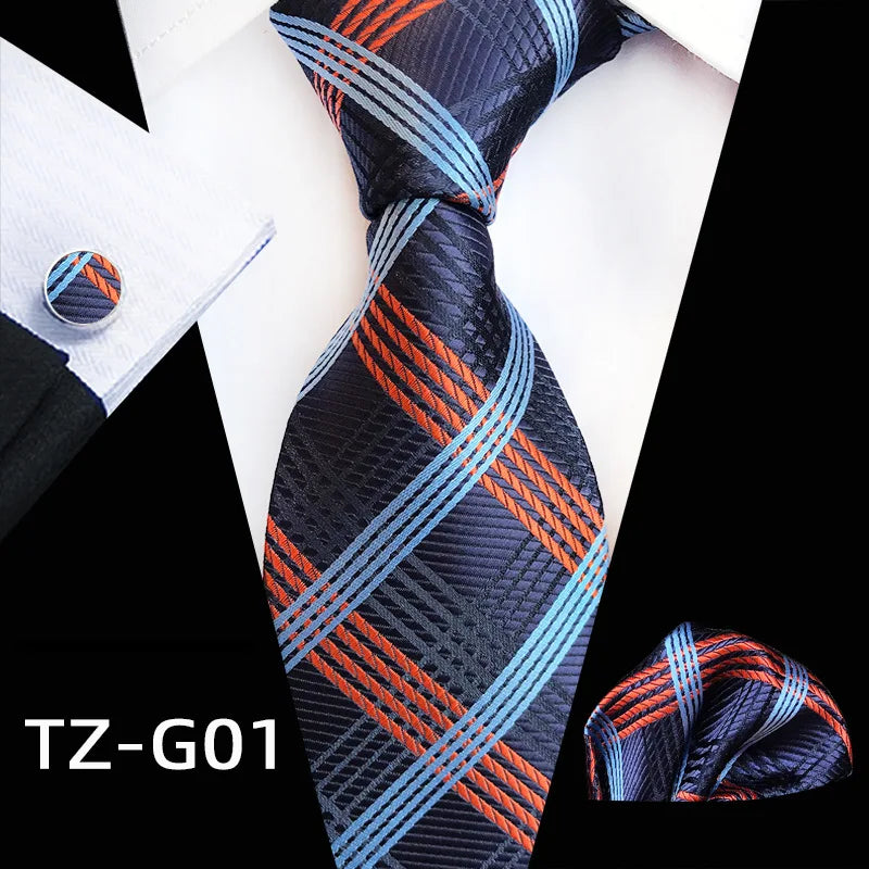 black blue orange line pattern tie set