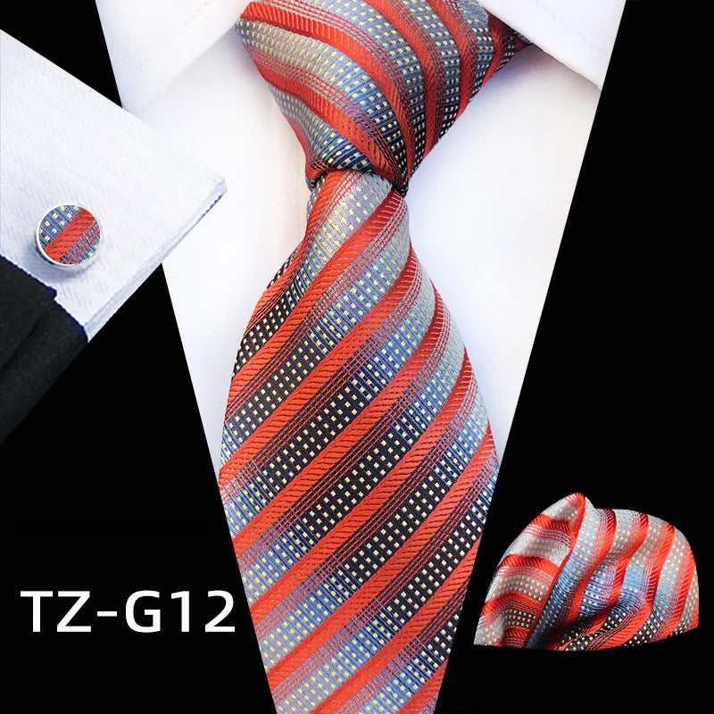 orange gold line dot pattern tie set