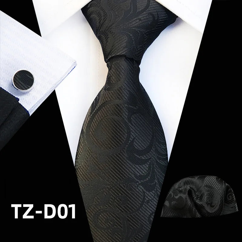 black floral pattern tie set