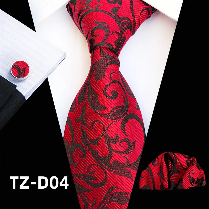 red black floral pattern tie set