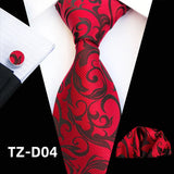 red black floral pattern tie set