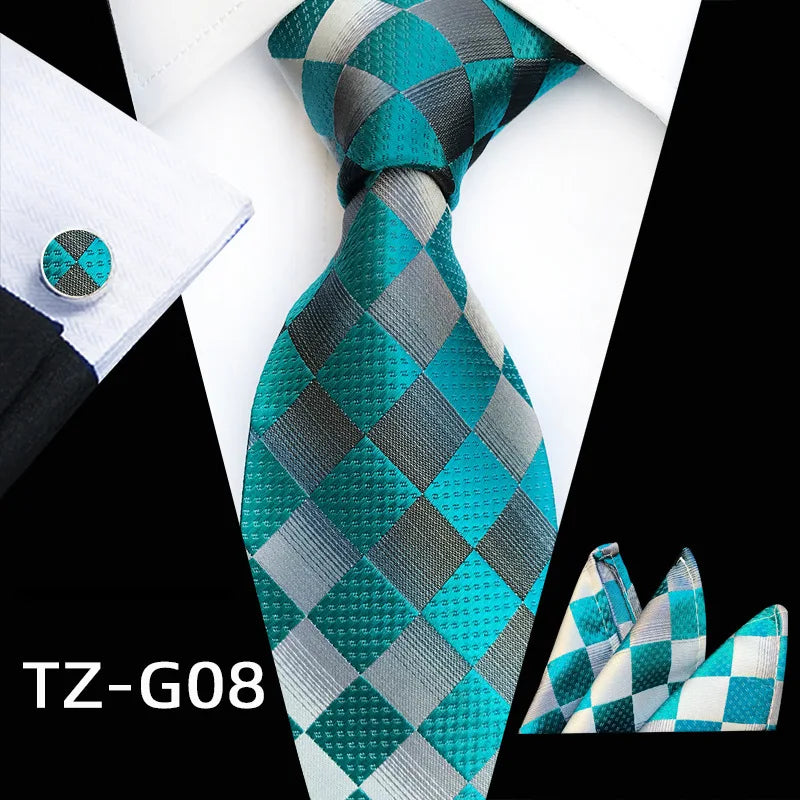 blue silver dot square pattern tie set