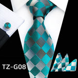 blue silver dot square pattern tie set