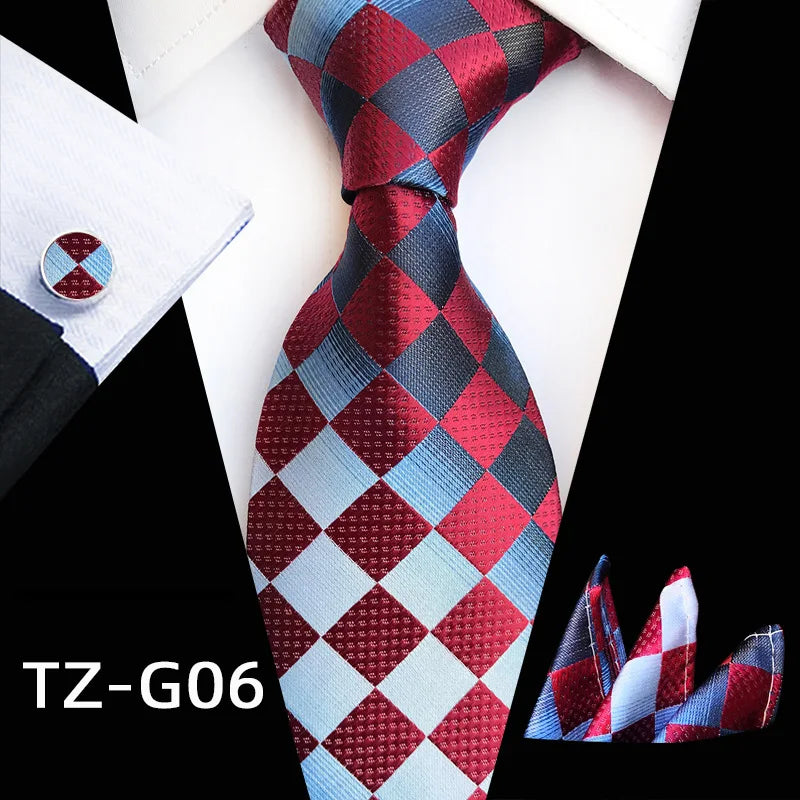 silver red square dot pattern tie set