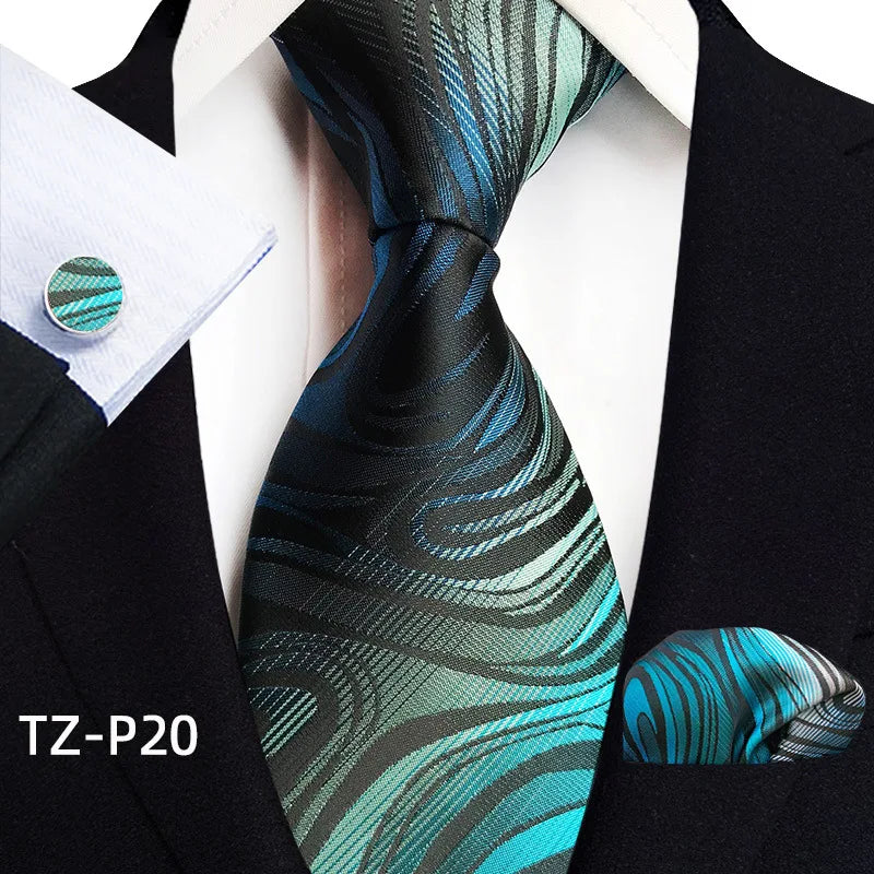 blue lack grey geometric pattern tie set