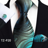 blue lack grey geometric pattern tie set