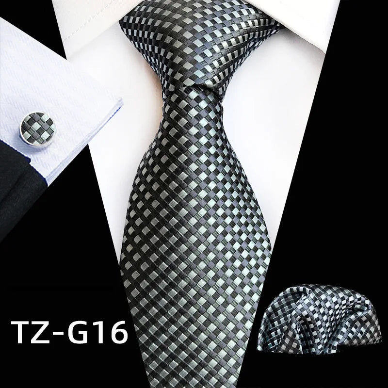 silver grey square pattern tie set
