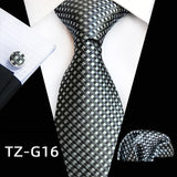 silver grey square pattern tie set
