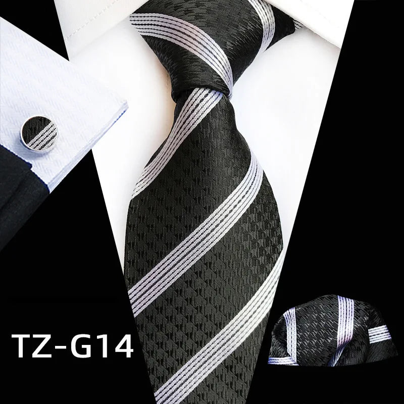 white black line pattern tie set
