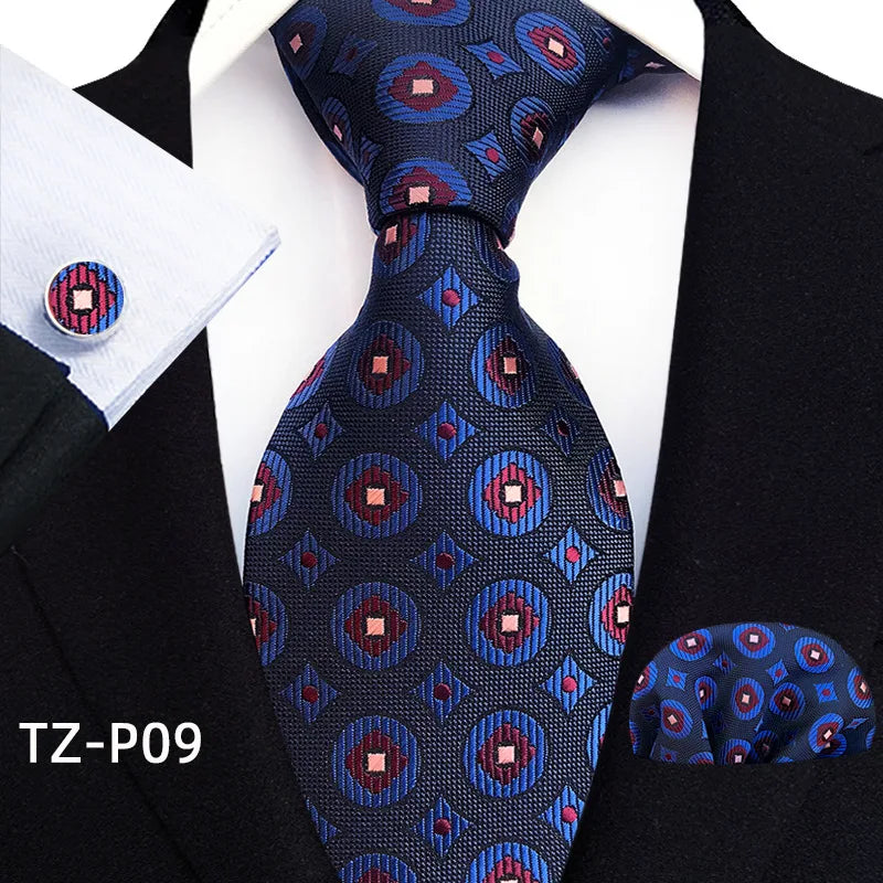 black blue red diamond circle pattern tie set