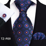 black blue red diamond circle pattern tie set