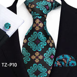 gold green black floral pattern tie set