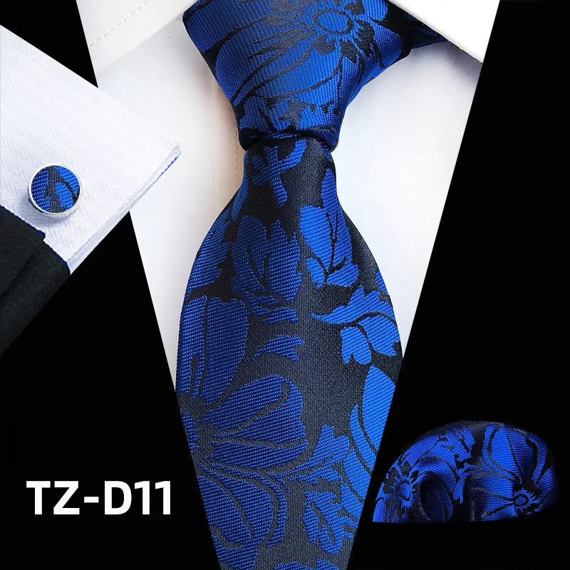 black blue floral pattern tie set