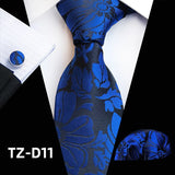 black blue floral pattern tie set