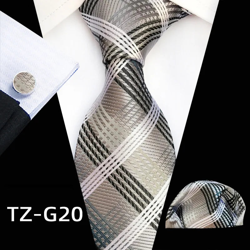 black white brown line pattern tie set