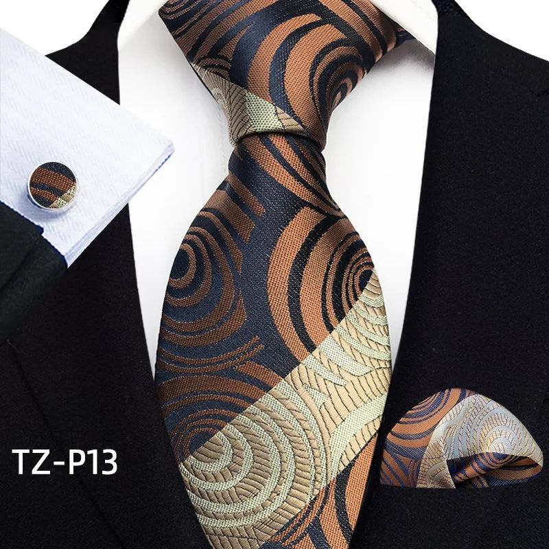 brown black spiral pattern tie set