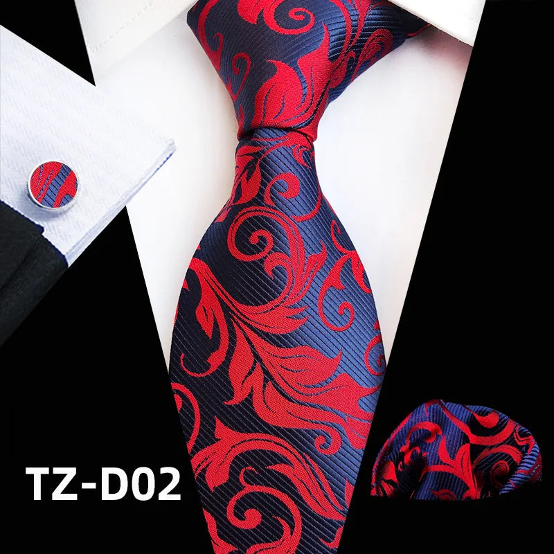 black red floral pattern tie set