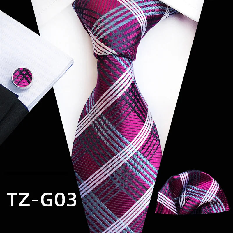 white black pink stripe pattern tie set
