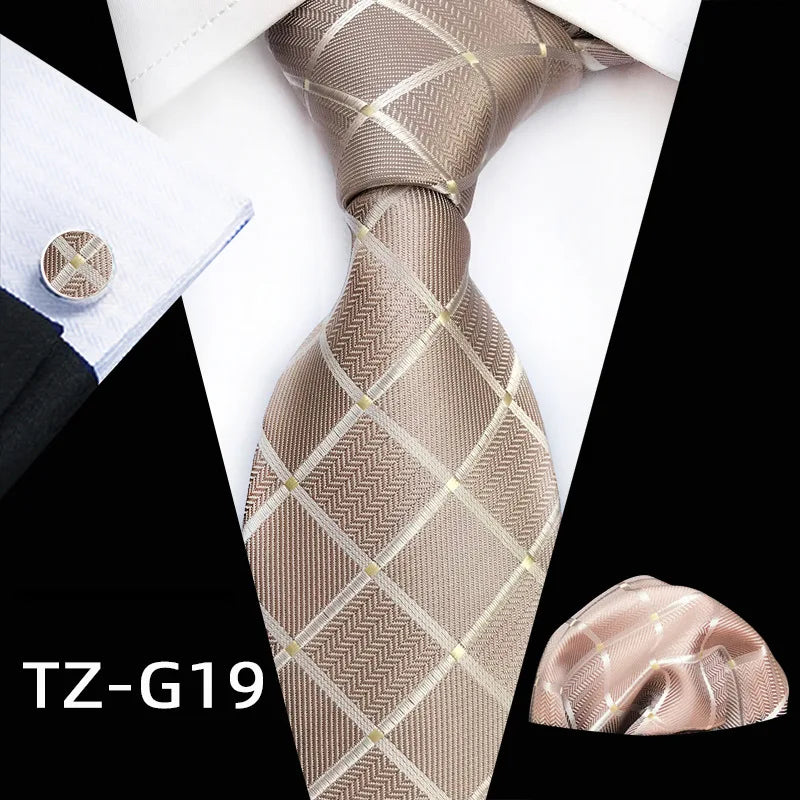 brown square dot pattern tie set