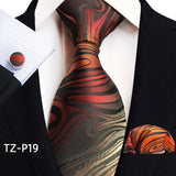 grey orange geometric pattern tie set