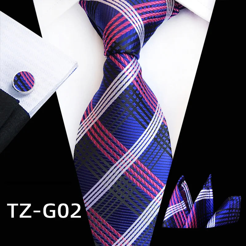 white pink blue black stripe pattern tie set