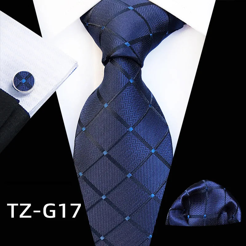 blue square pattern tie set